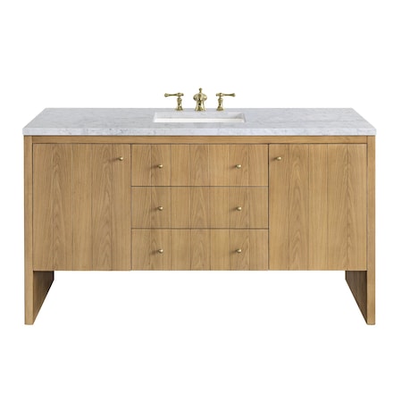 James Martin Vanities Hudson 60in Single Vanity, Light Natural Oak w/ 3 CM Carrara Marble Top 435-V60S-LNO-3CAR